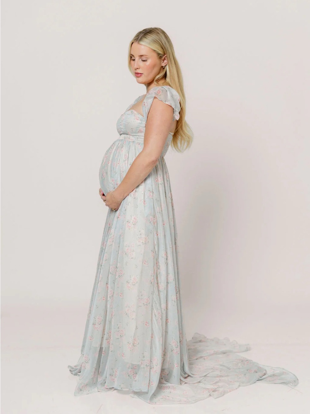 Charleston Dress - BUMP FRIENDLY - Floral Sweetheart Maxi in sage, blues & pinks - Picture 7 of 14